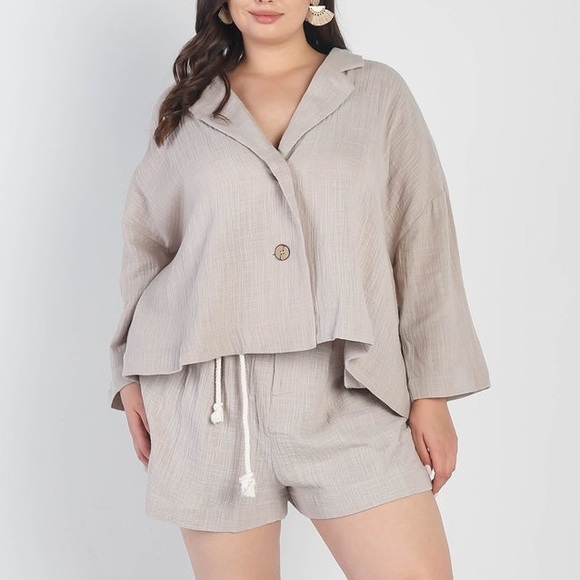 Grey Button-up Blazer Shorts Set - Picture 2 of 4